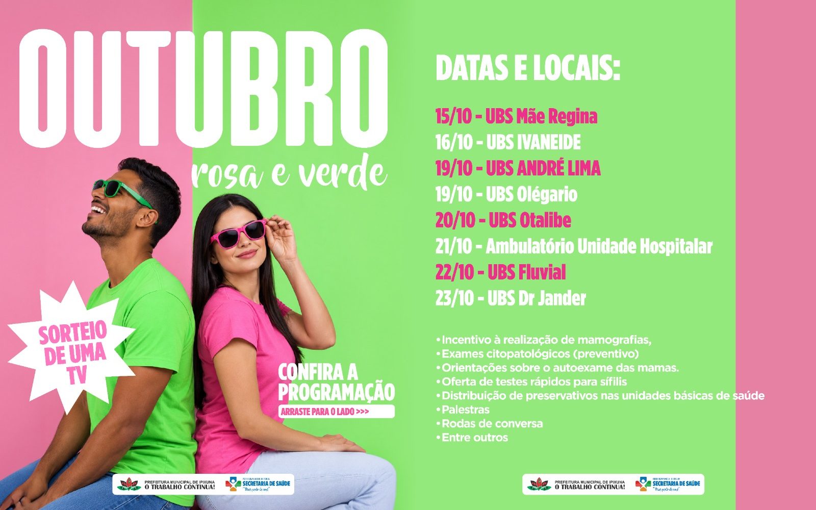OUTUBRO ROSA E VERDE: CUIDAR DA SAÚDE É UM ATO DE PREVENÇÃO!